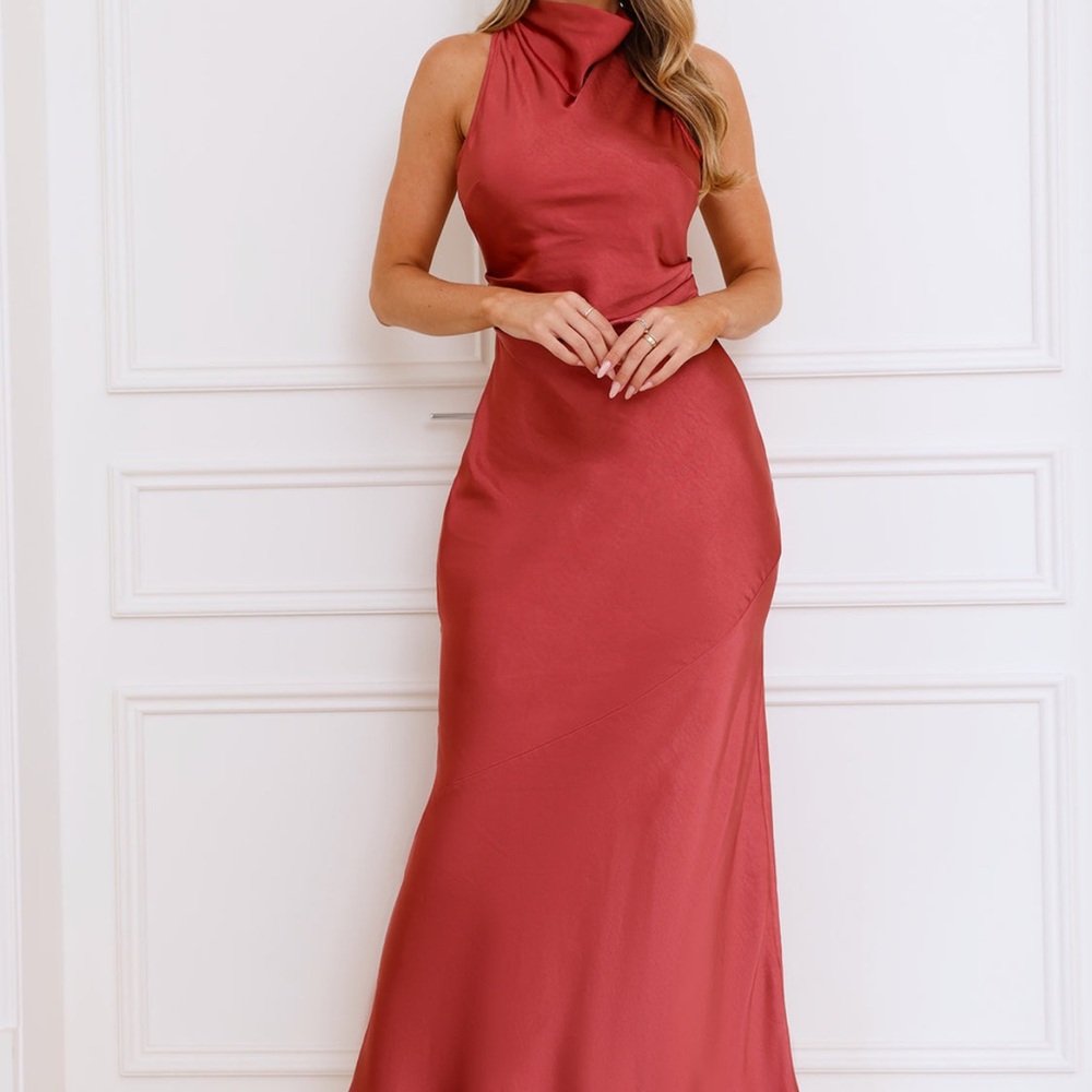 Hello Molly Orange Sheath Halter Maxi Dress